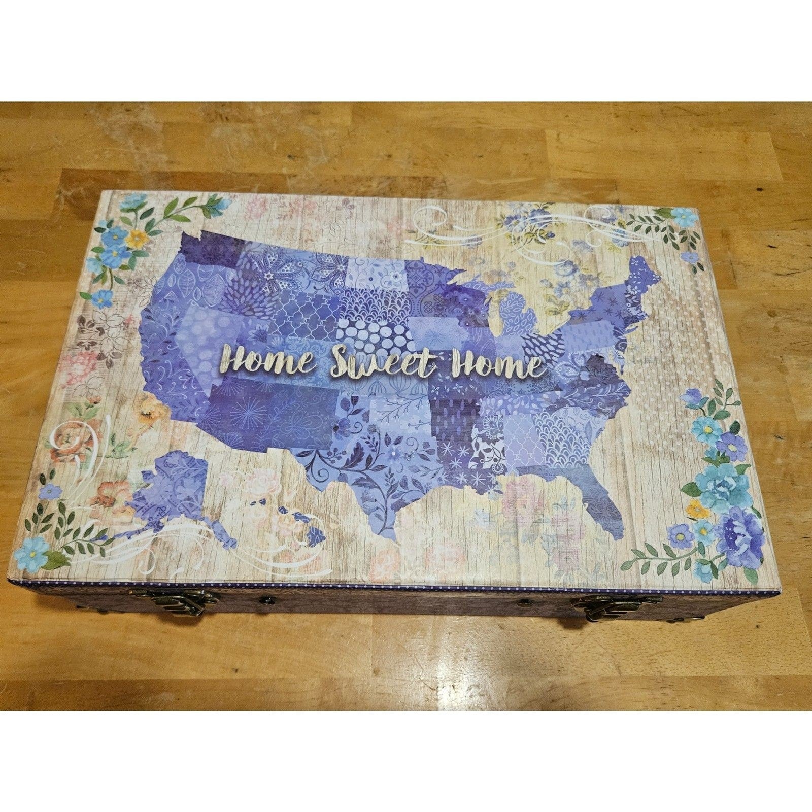 Rustic Shabby Chic Lavender "Home Sweet Home" Storage Trunk Box 15.5"x10"x4.5"