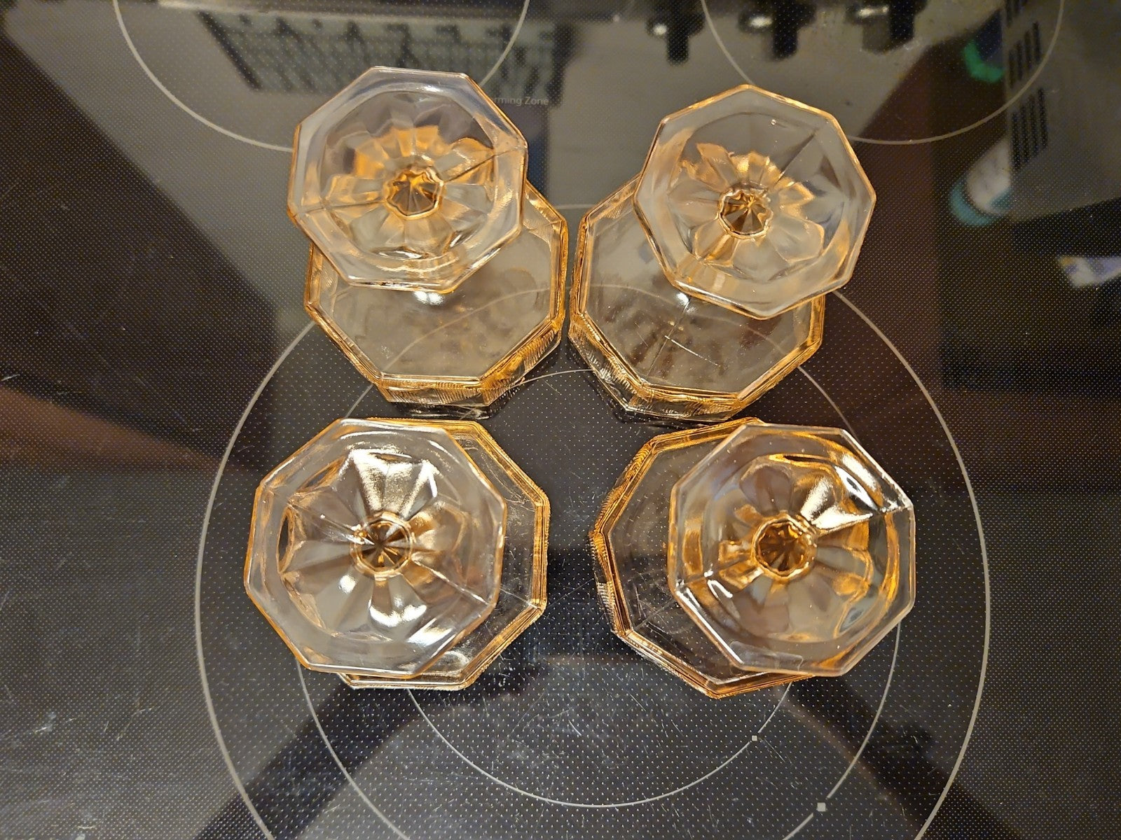 Set of 8 Vintage McKee "Tricia" Pink Depression Glass Art Deco Octagon Coupes
