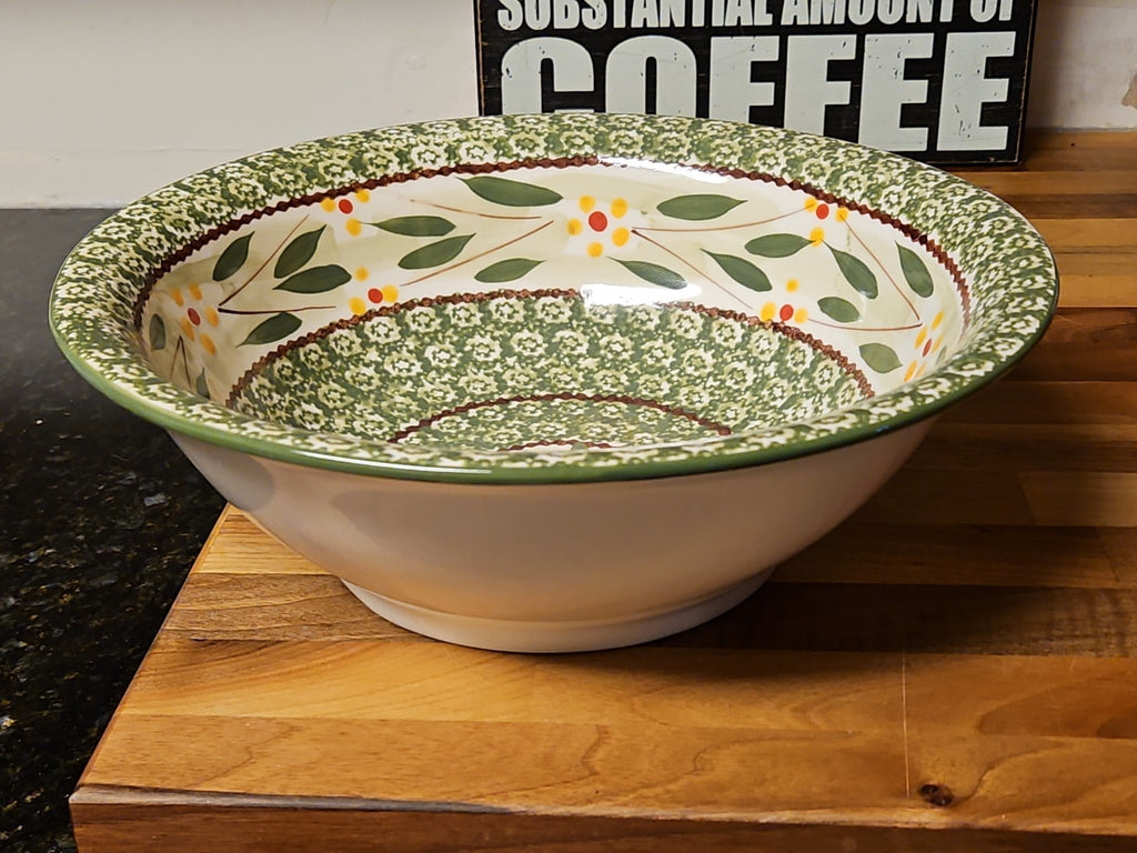 Temp-Tations By Tara Old World Green 4 Qt Stoneware Mixing Serving Bowl 12" EUC