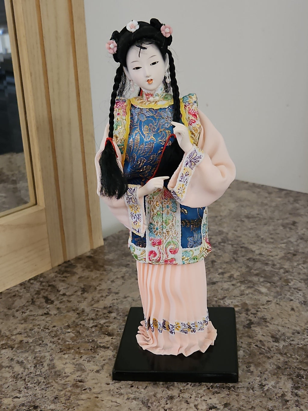 Vintage Chinese Heritage Doll Collector's Doll 10" Peach Embroidered Dress