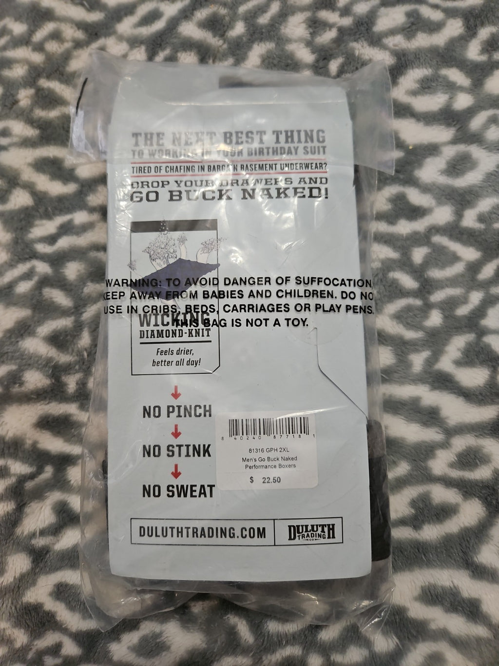 Duluth Trading Company Men's Buck Naked Boxers Graphite Gray 2XL NIP