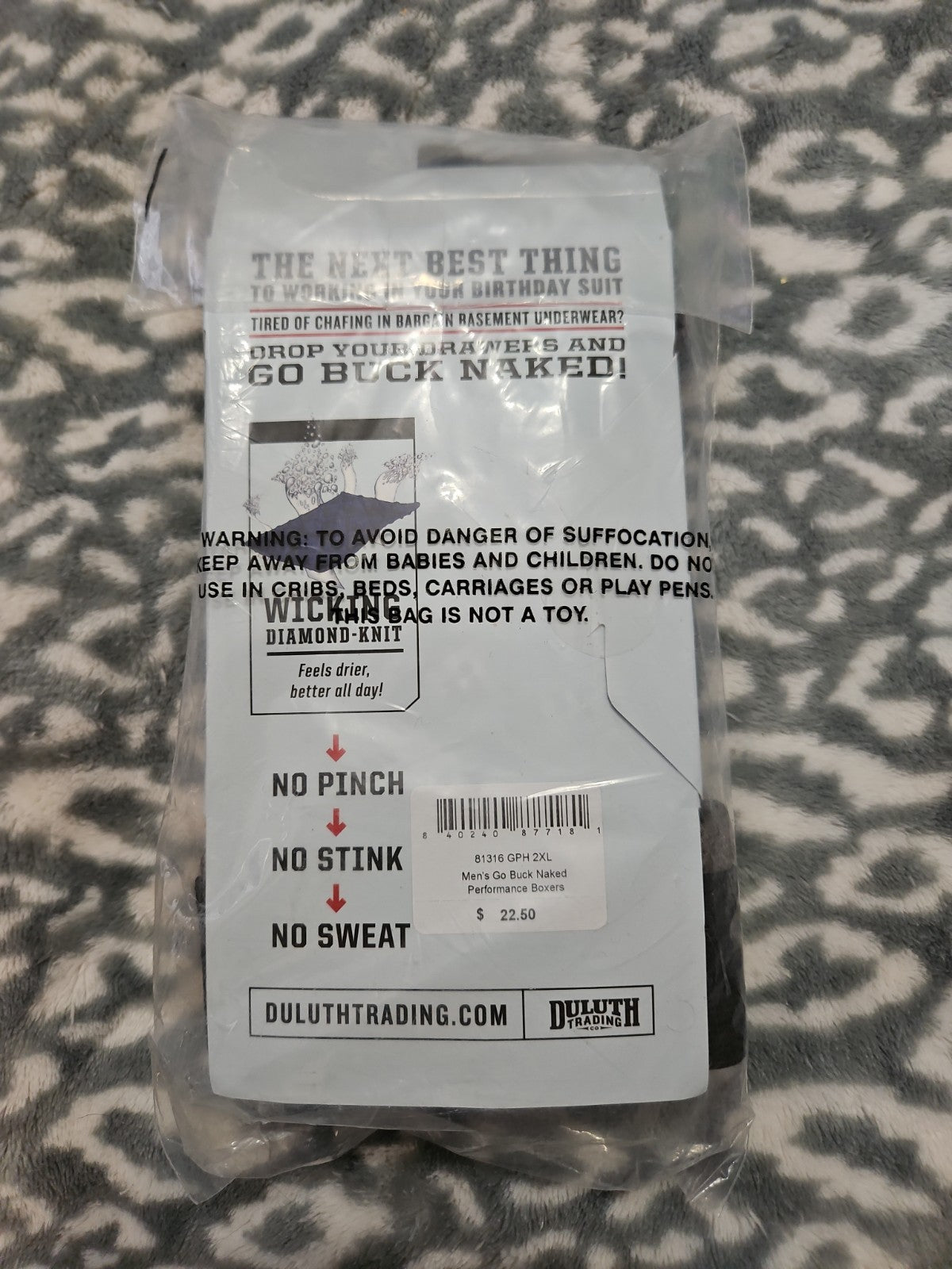 Duluth Trading Company Men's Buck Naked Boxers Graphite Gray 2XL NIP