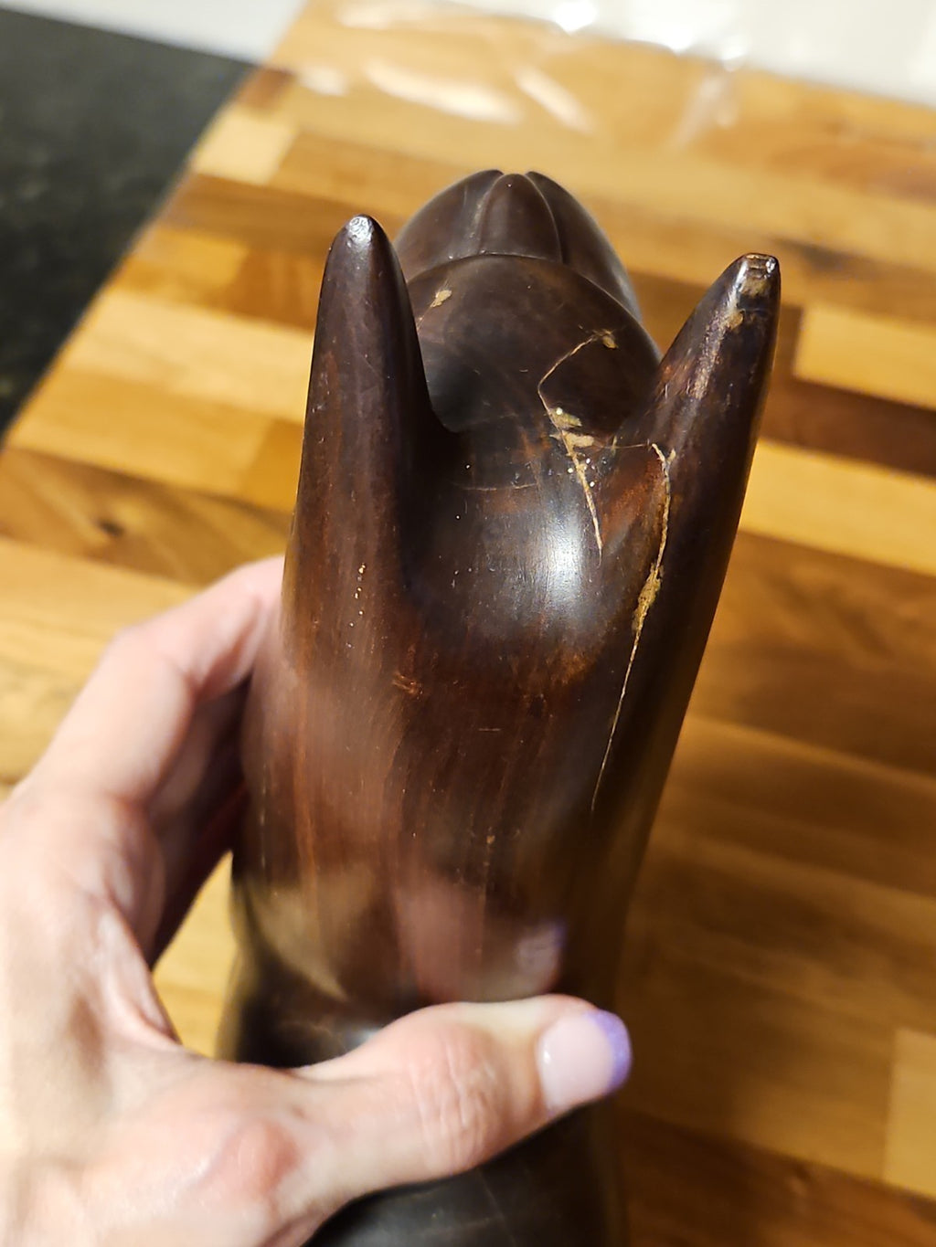 Vintage MCM Mahogany Wood Carved Llama Figurine 10" X 6"