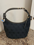 Vintage Dooney & Bourke Black Signature Monogram DB Canvas Mini Hobo Bag Purse