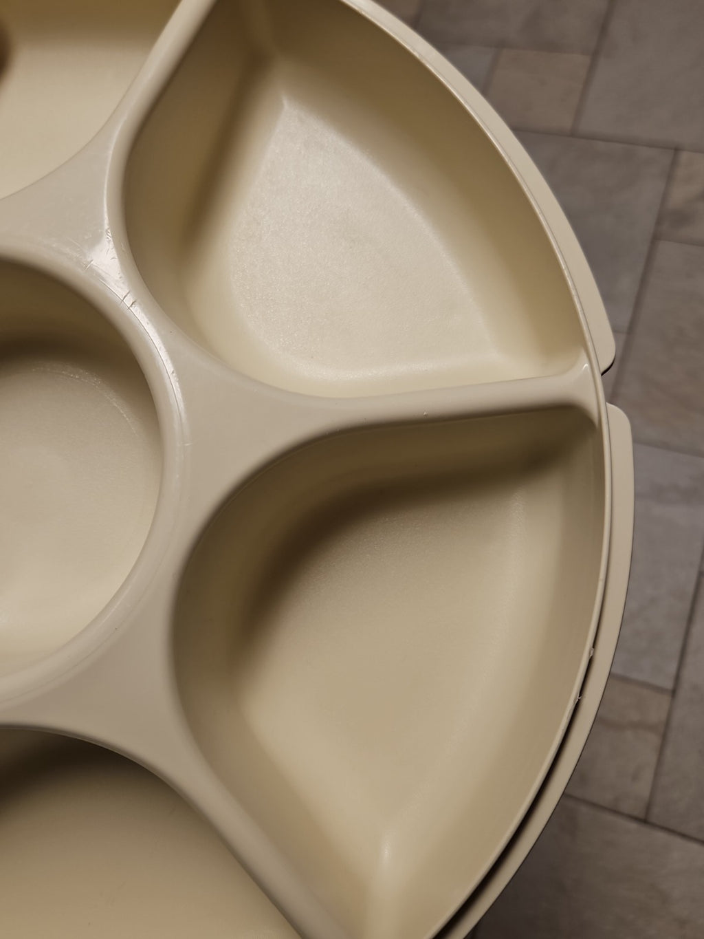 Tupperware Divided Serving Tray 1665-3 Almond With Lid & Dip Bowl 2 pc set