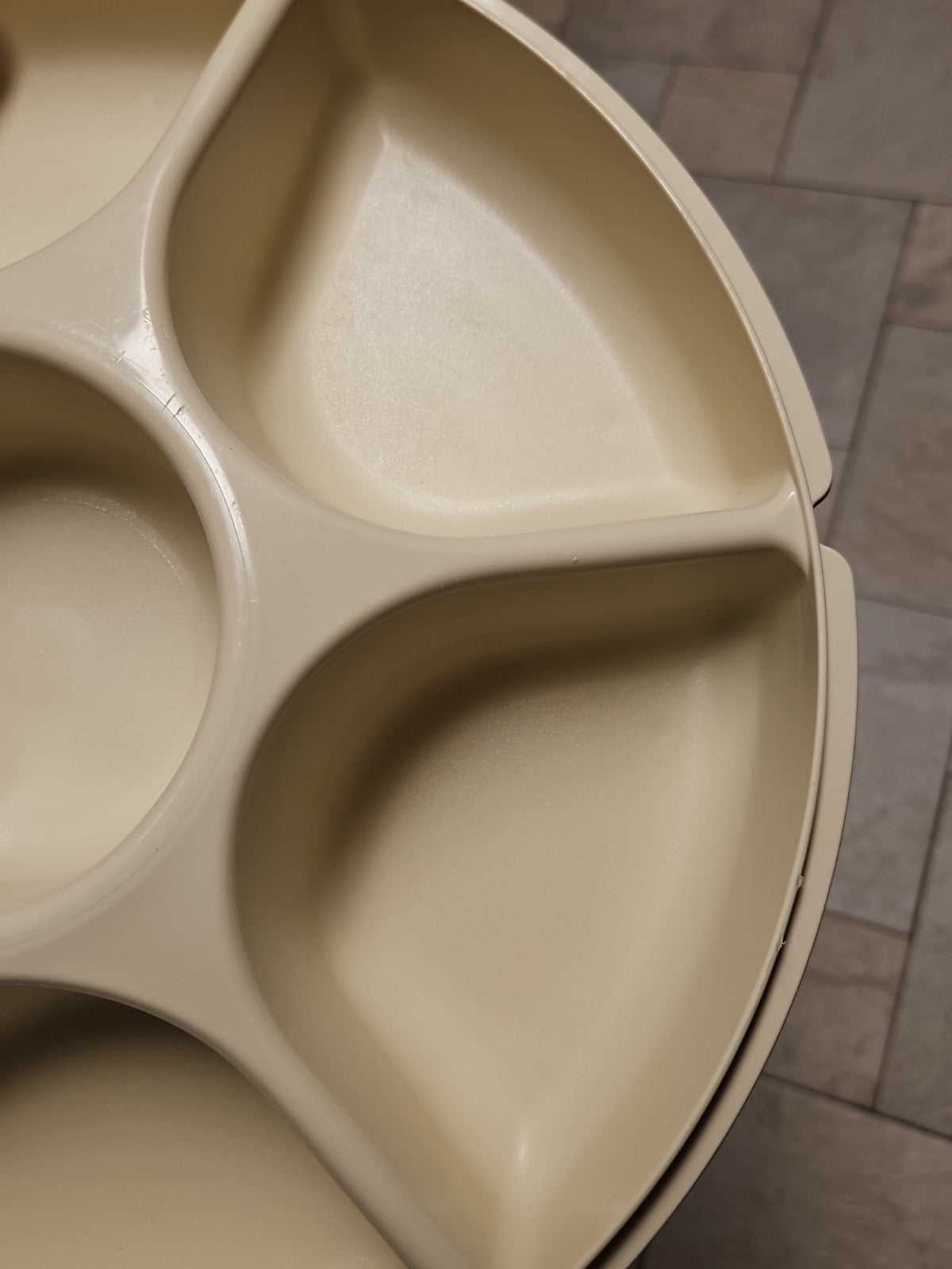 Tupperware Divided Serving Tray 1665-3 Almond With Lid & Dip Bowl 2 pc set