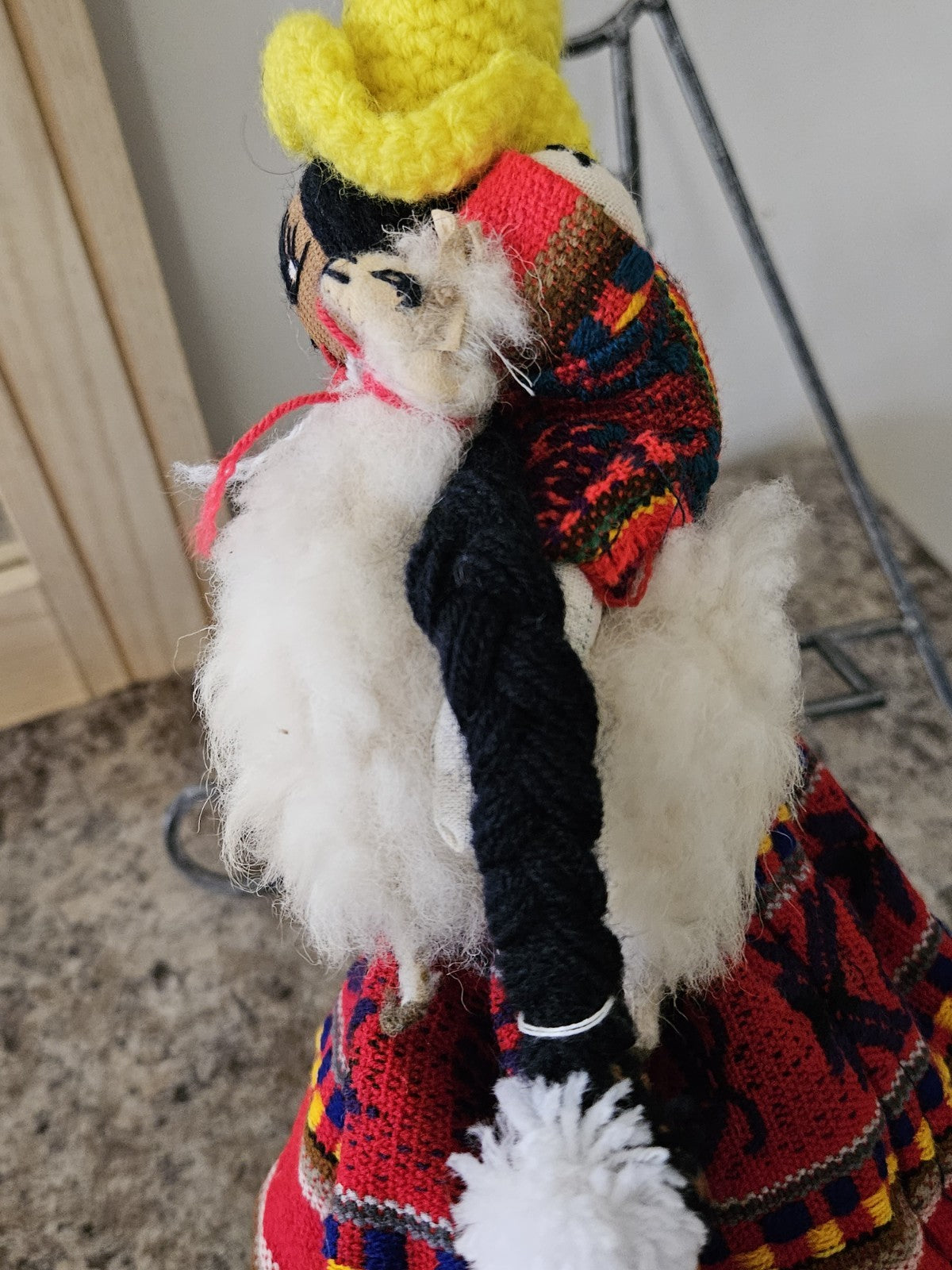 Vintage Peruvian Folk Art Hand Made Cloth Rag Doll 11” With Llama & Baby