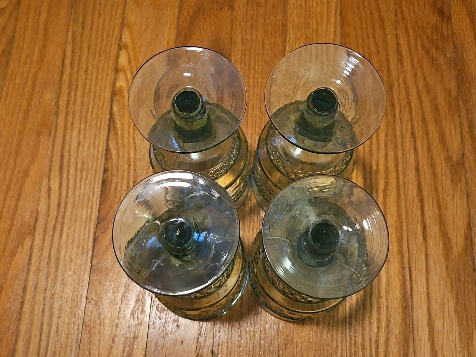 Vintage Mikasa 1960 Embossed Fruit Light Green Glasses Set of Four (4)