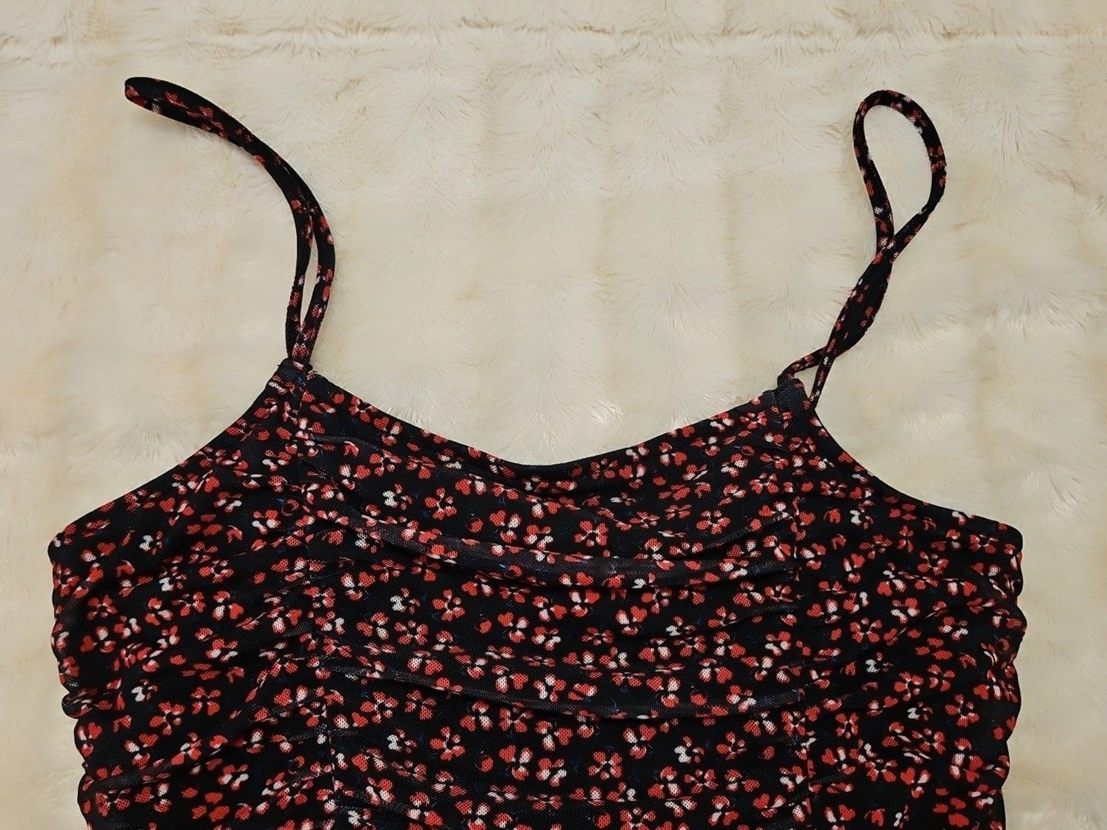 Abercrombie & Fitch Black & Red Floral Ruched Spaghetti Straps Dress Sz S