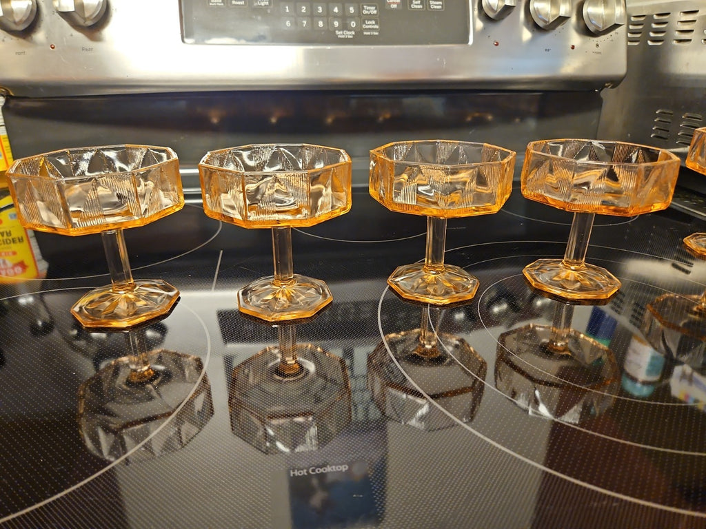Set of 8 Vintage McKee "Tricia" Pink Depression Glass Art Deco Octagon Coupes