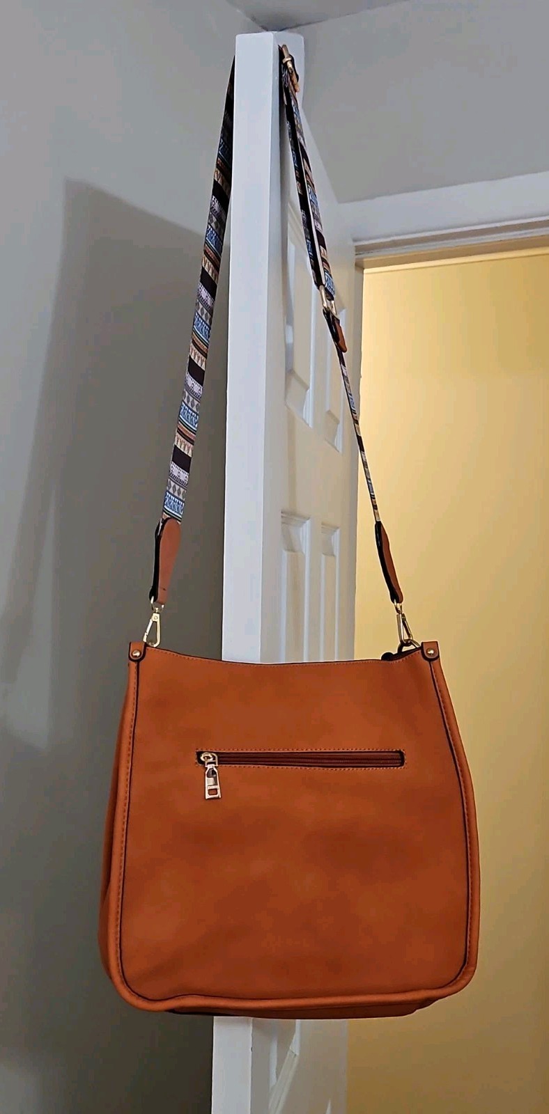 Jen & Co. Chloe Crossbody Bag, Vegan Leather Orange Southwest Print Strap
