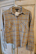 Forever 21 Plaid Taupe & Brown Button Down Shirt Sz S NWT