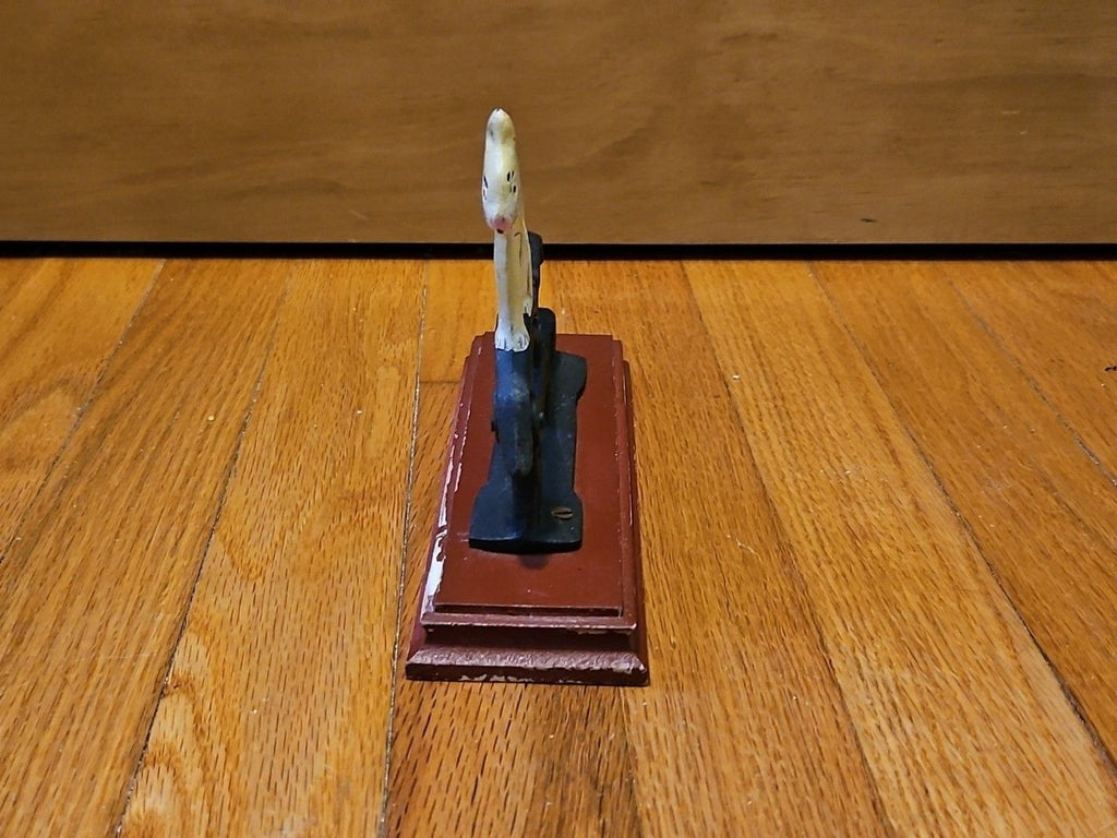 Vintage Cast Iron White Cat Nutcracker On Wooden Base