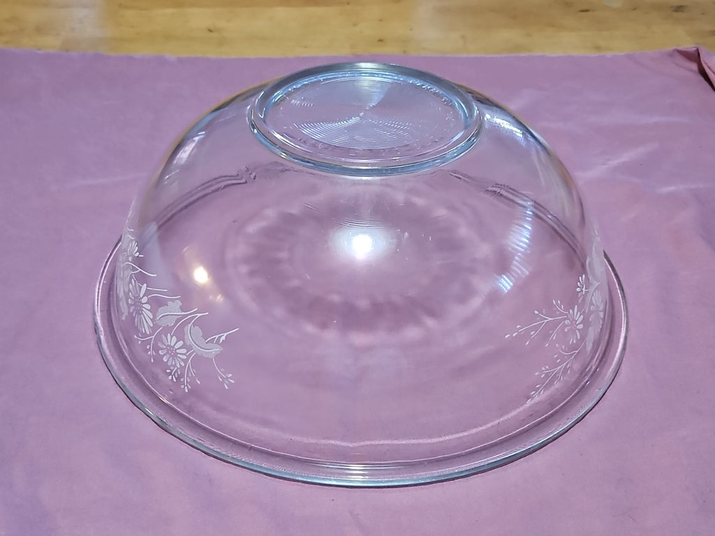 Vintage Pyrex 326 4L Colonial Mist Mixing Bowl Clear White Daisies 11 3/4” Large