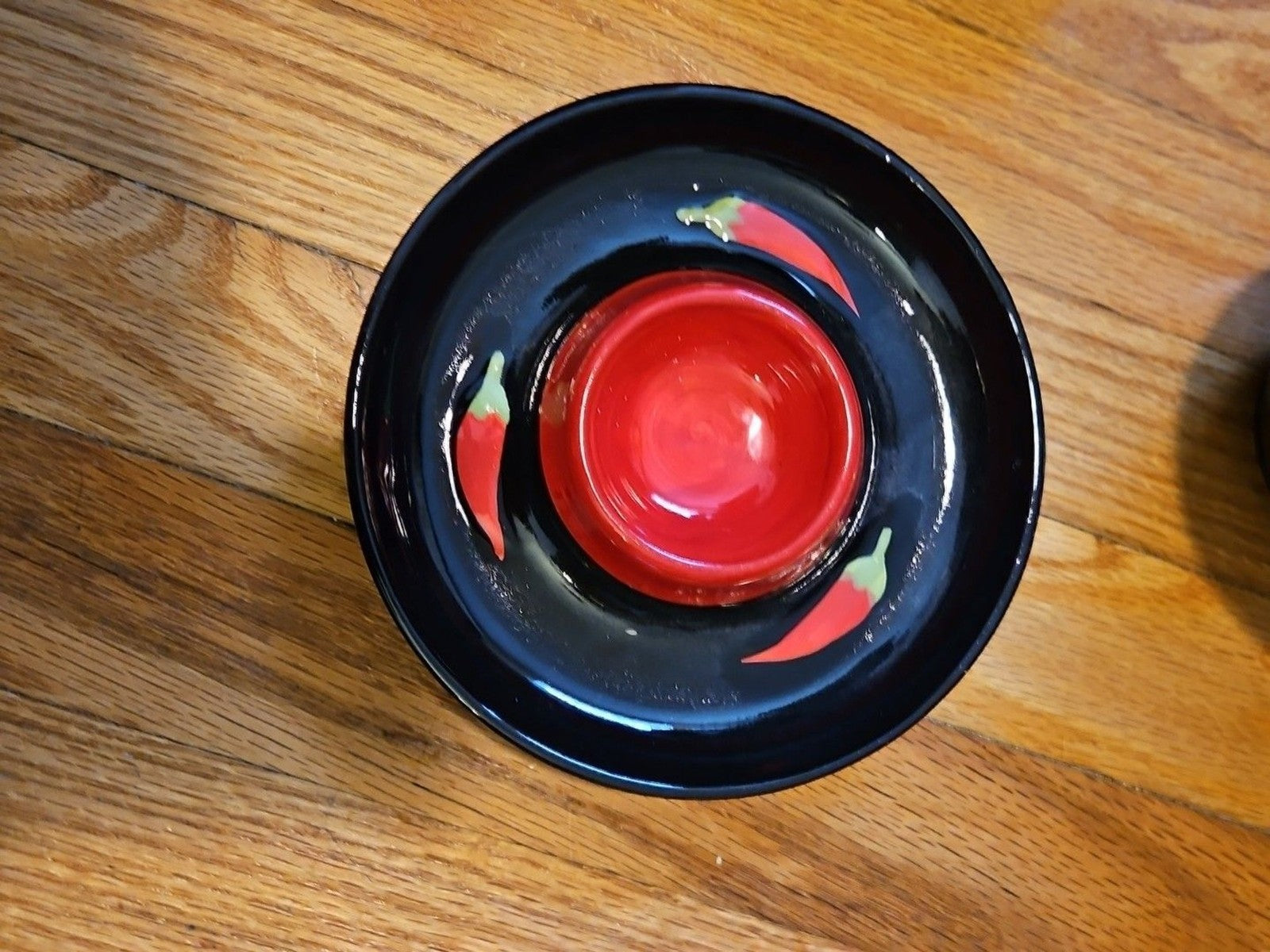 Vintage Y2k Black 4 piece Chip & Dip Serving Set Chili Pepper Design