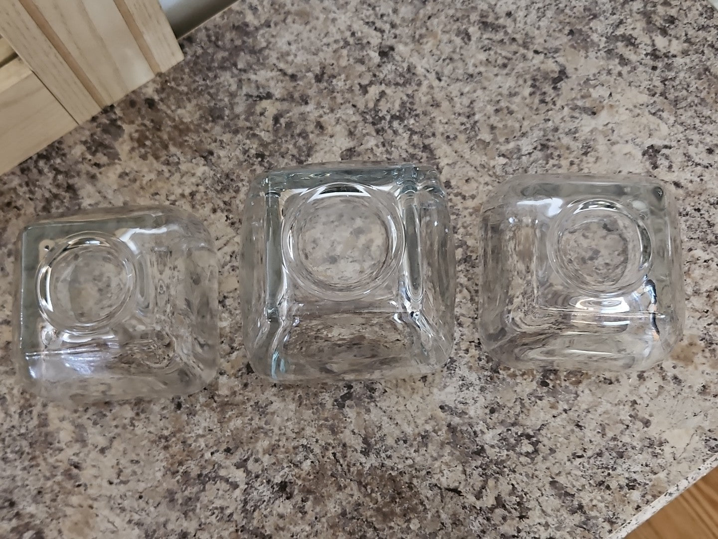 Set Of 3 Clear Glass Curved Tapered Square Candle Holders 3.75" & 4.5"