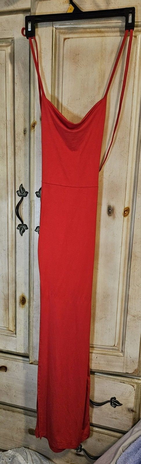 Shein Long Red Criss Cross Lace-Up Backless Split Thigh Formal Dress Size XS NWT