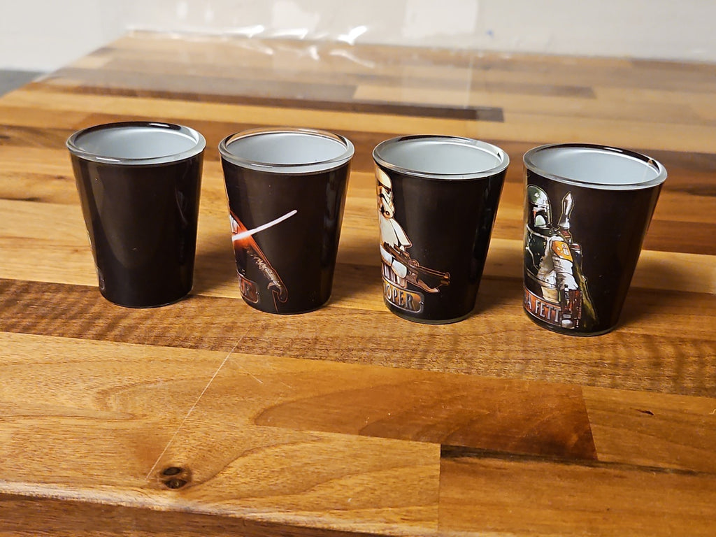 Star Wars Shot Glass Set Of 4 Darth Vader, Storm Trooper, BoBa Fett, Yoda In Box