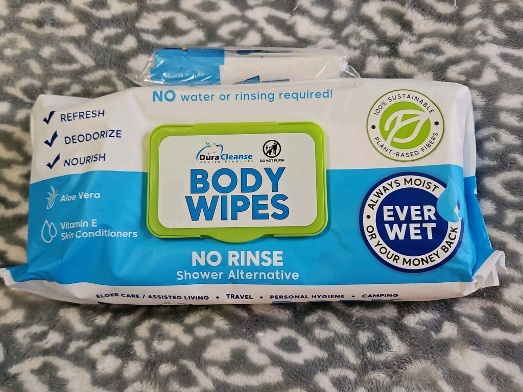 New Sealed Giant Size Dura Cleanse Body Wipes No Rinse 50 Count + 4 Travel Wipes
