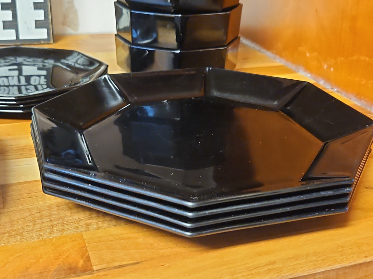 Vintage Arcoroc France Octime Black Dinnerware Set 21 Pc Service for 4 GUC