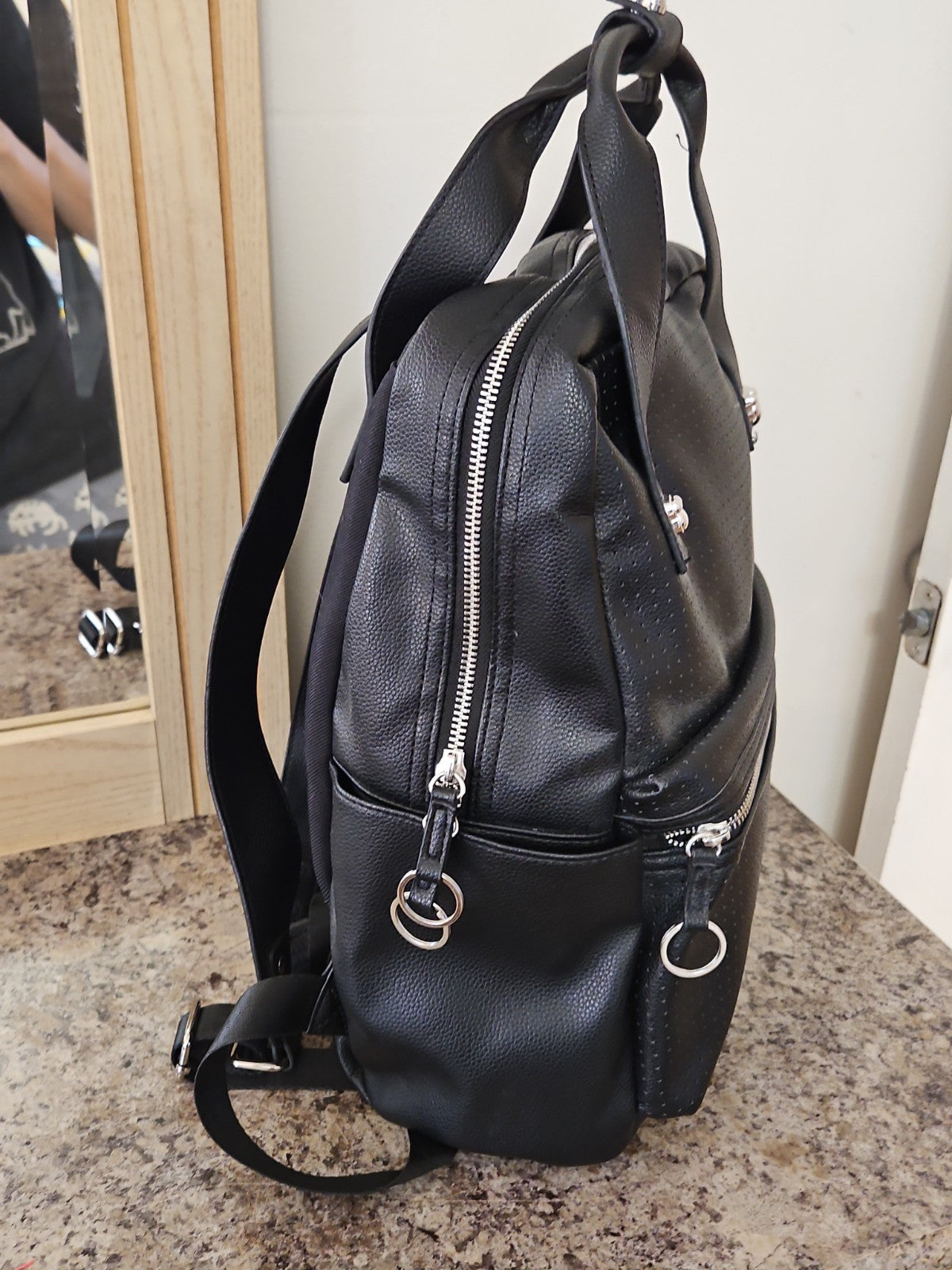 Disney Mickey Mouse Icon Flair Pin Black Faux Leather Backpack Retired Style