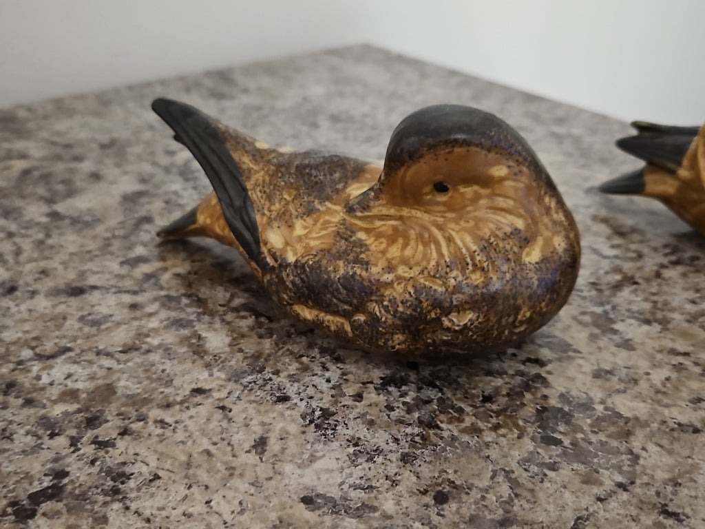 Vintage Andrea by Sadek Brown Black Sitting Doves Birds Ducks Figurines Lot Of 2