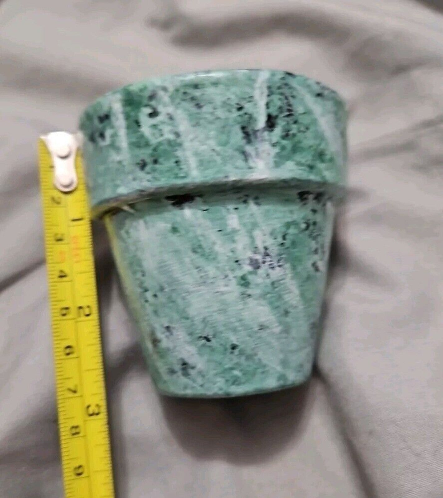 Cute Artistic Decor Candle In Green & Black Wash Clay Pot 3in X 3in