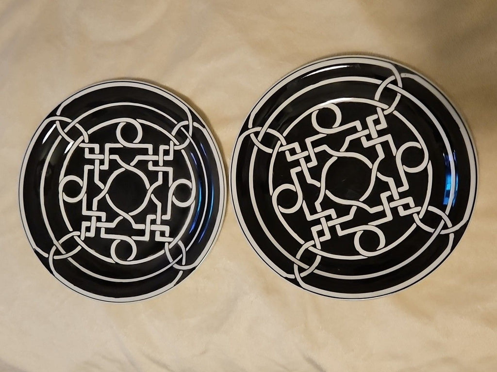 Lot of 5: Z-Gallerie Black & White Labyrinth Salad Plate 8.5" - No Chips, Cracks