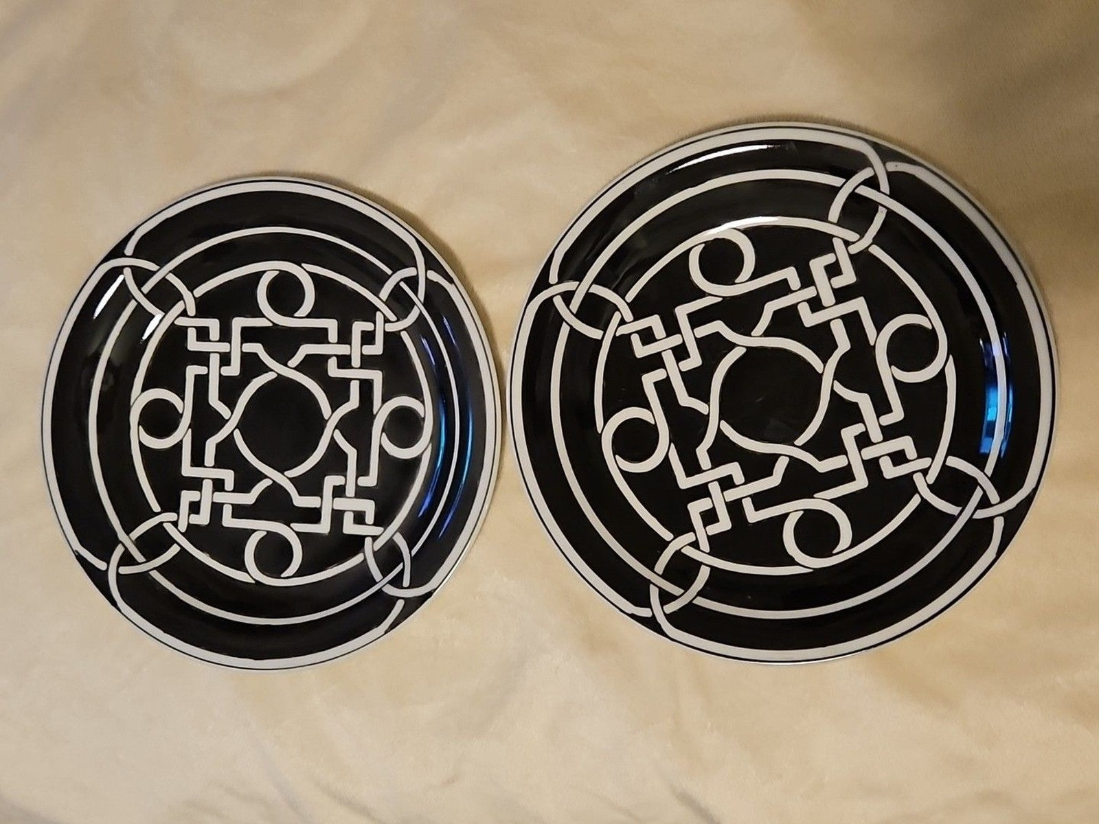 Lot of 5: Z-Gallerie Black & White Labyrinth Salad Plate 8.5" - No Chips, Cracks