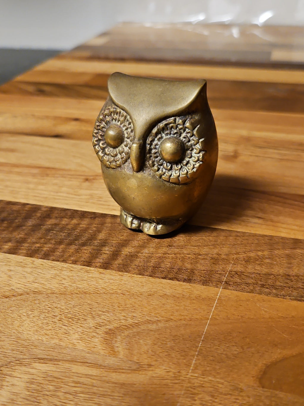 Vintage MCM Small Brass Owl Figurine Paperweight 2.5"