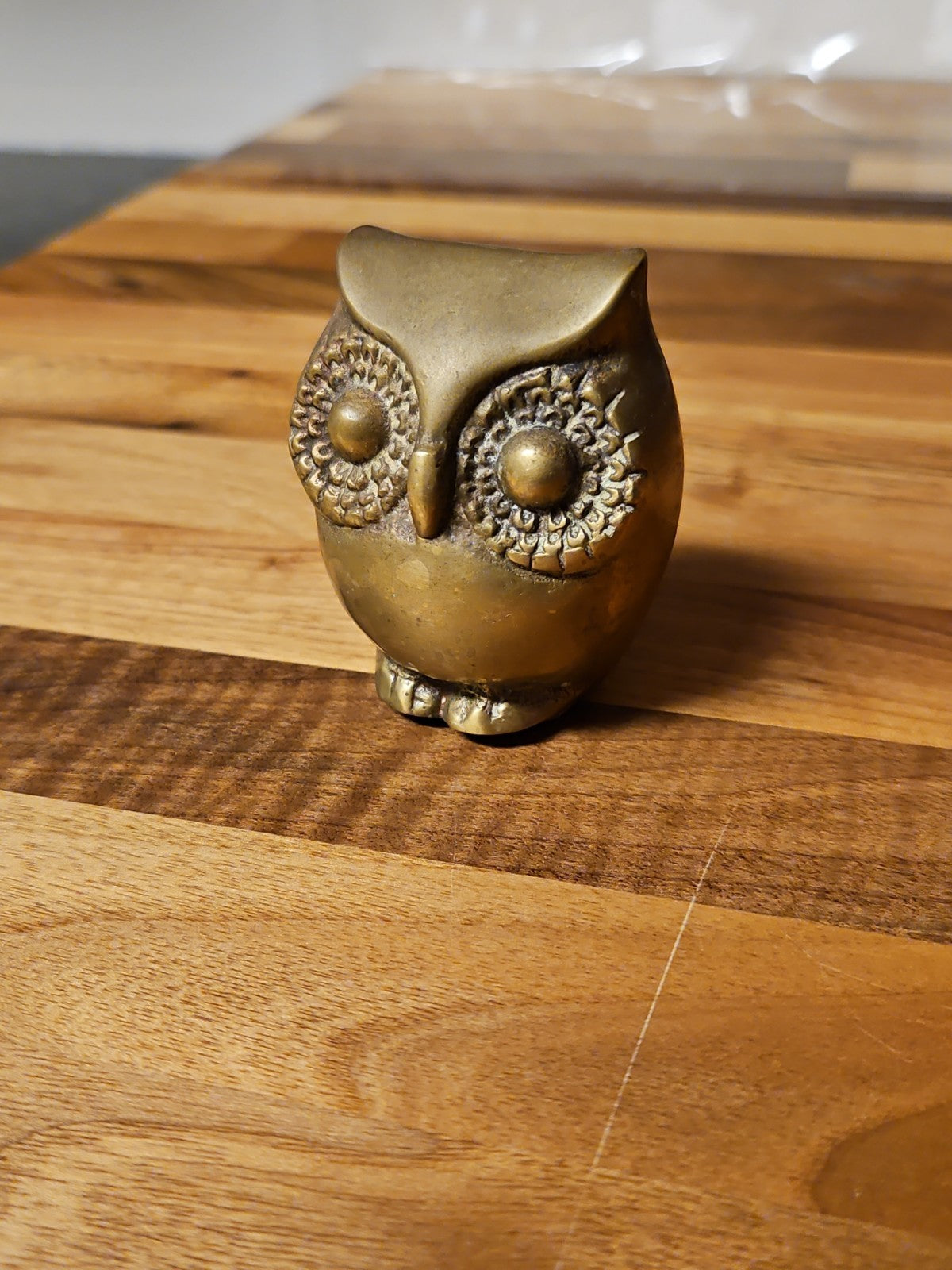 Vintage MCM Small Brass Owl Figurine Paperweight 2.5"