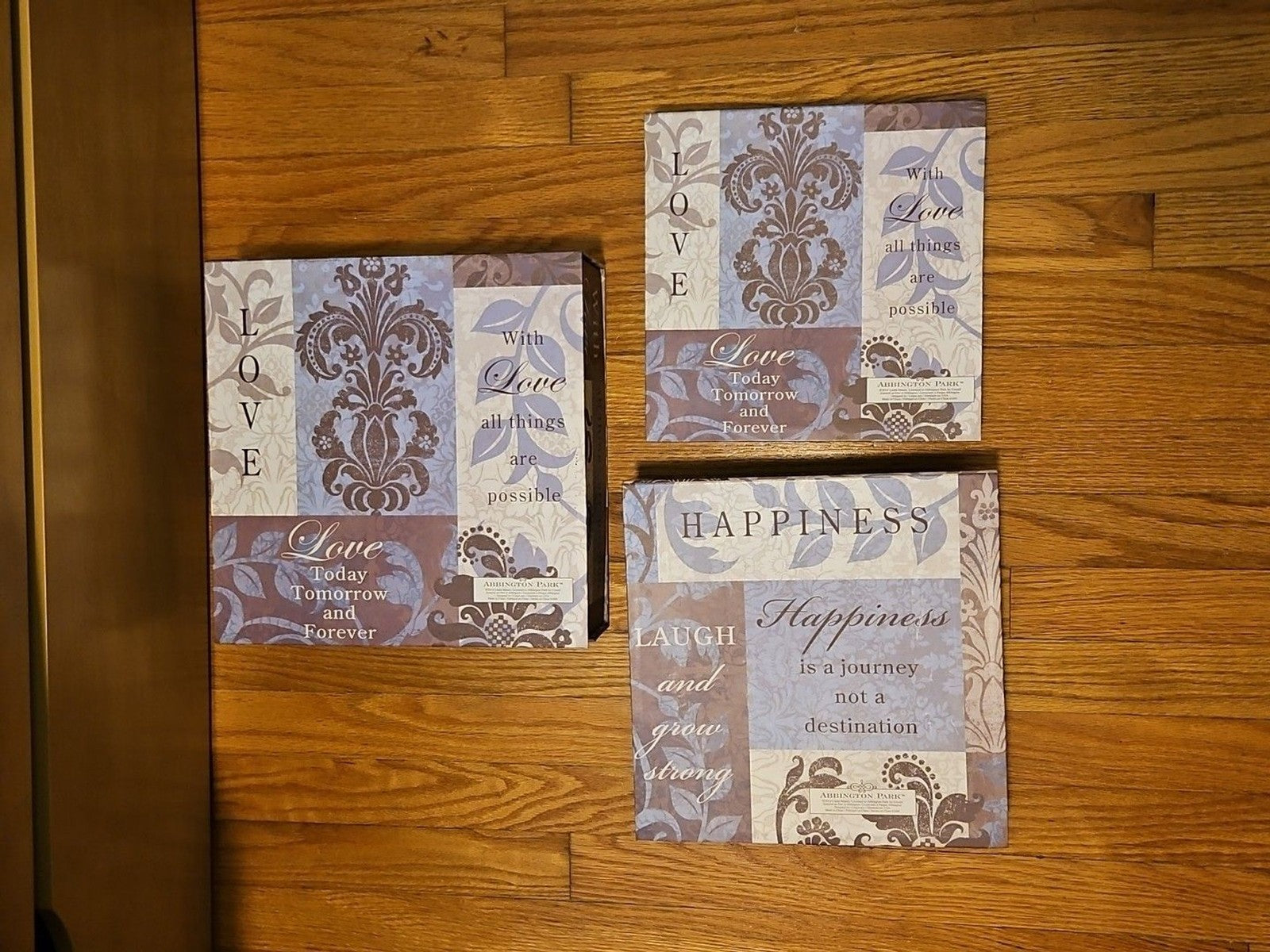 Elegant 3 Pc Nesting Storage Box Set Purple Fleur De Lis Love Laugh Happiness