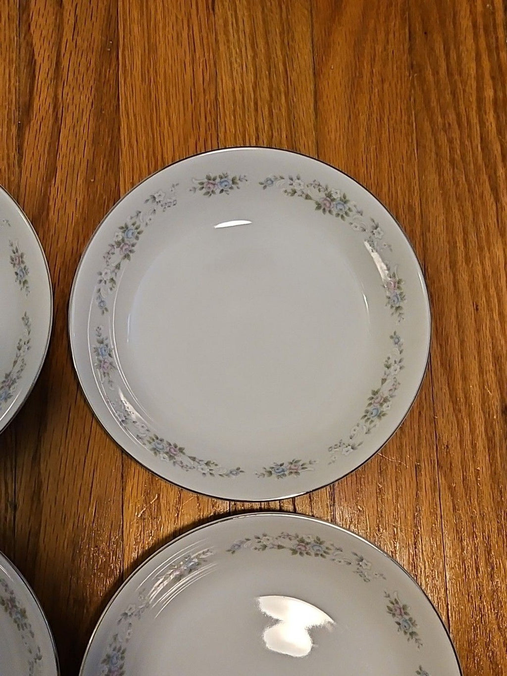 Carlton China Corsage 481 Japan 7 3/4" Soup Bowls Pink & Blue Floral Set Of 4