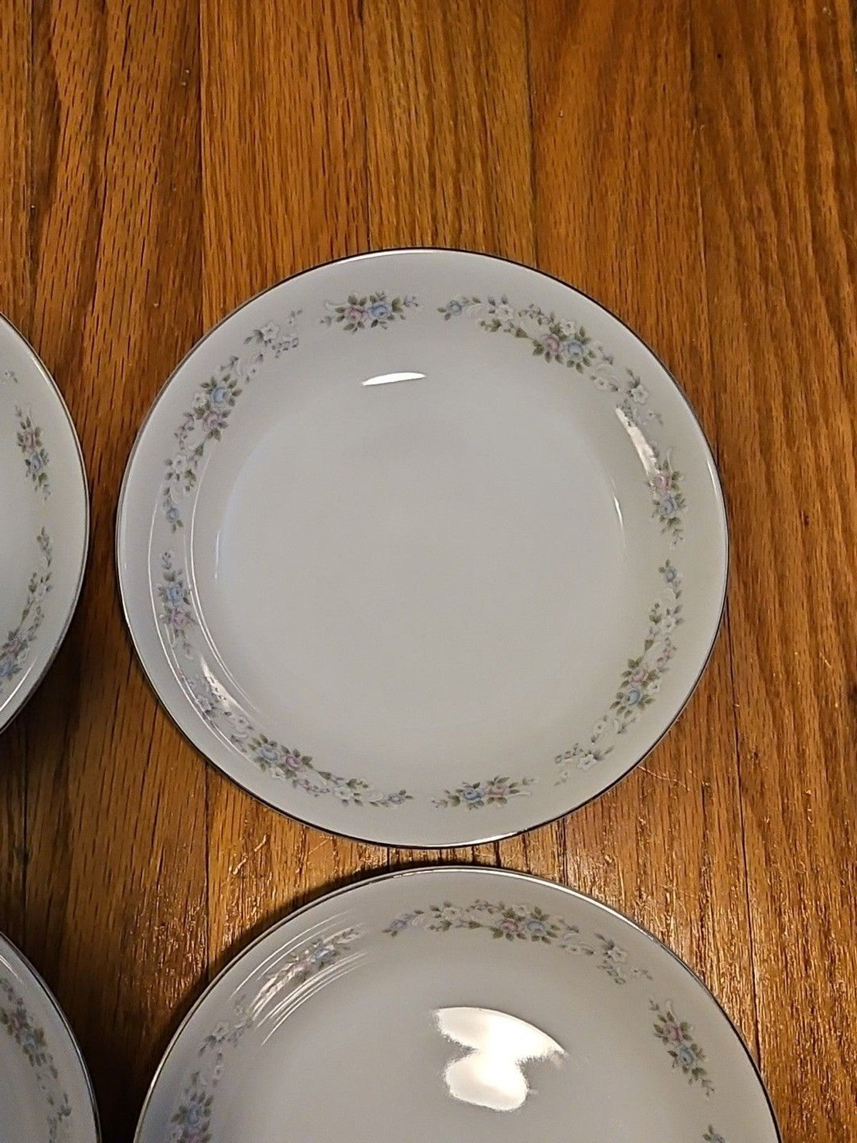 Carlton China Corsage 481 Japan 7 3/4" Soup Bowls Pink & Blue Floral Set Of 4