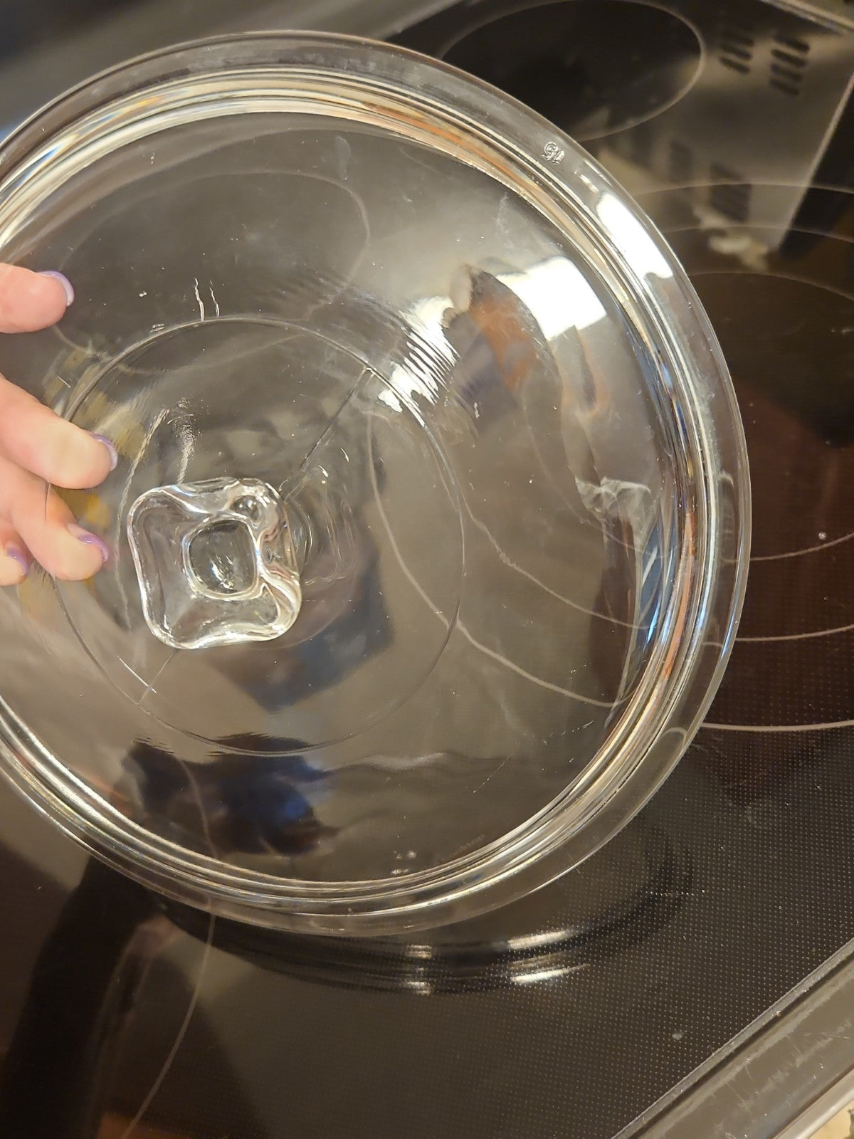Vintage 8.75" Anchor Hocking Clear Glass Casserole Lid with Square Knob