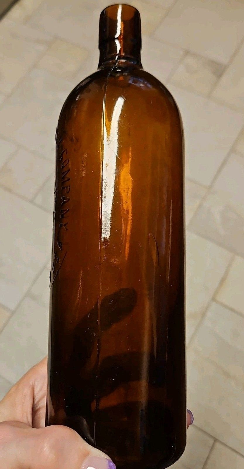 Vintage 1890s Duffy Malt Whiskey Bottle Brown Amber Hand Blown