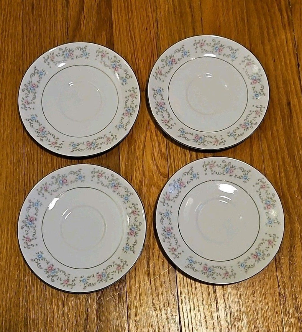Dynasty China 6" Tea Cup Saucers Pink & Blue Floral Set Of 4 - Plates Only