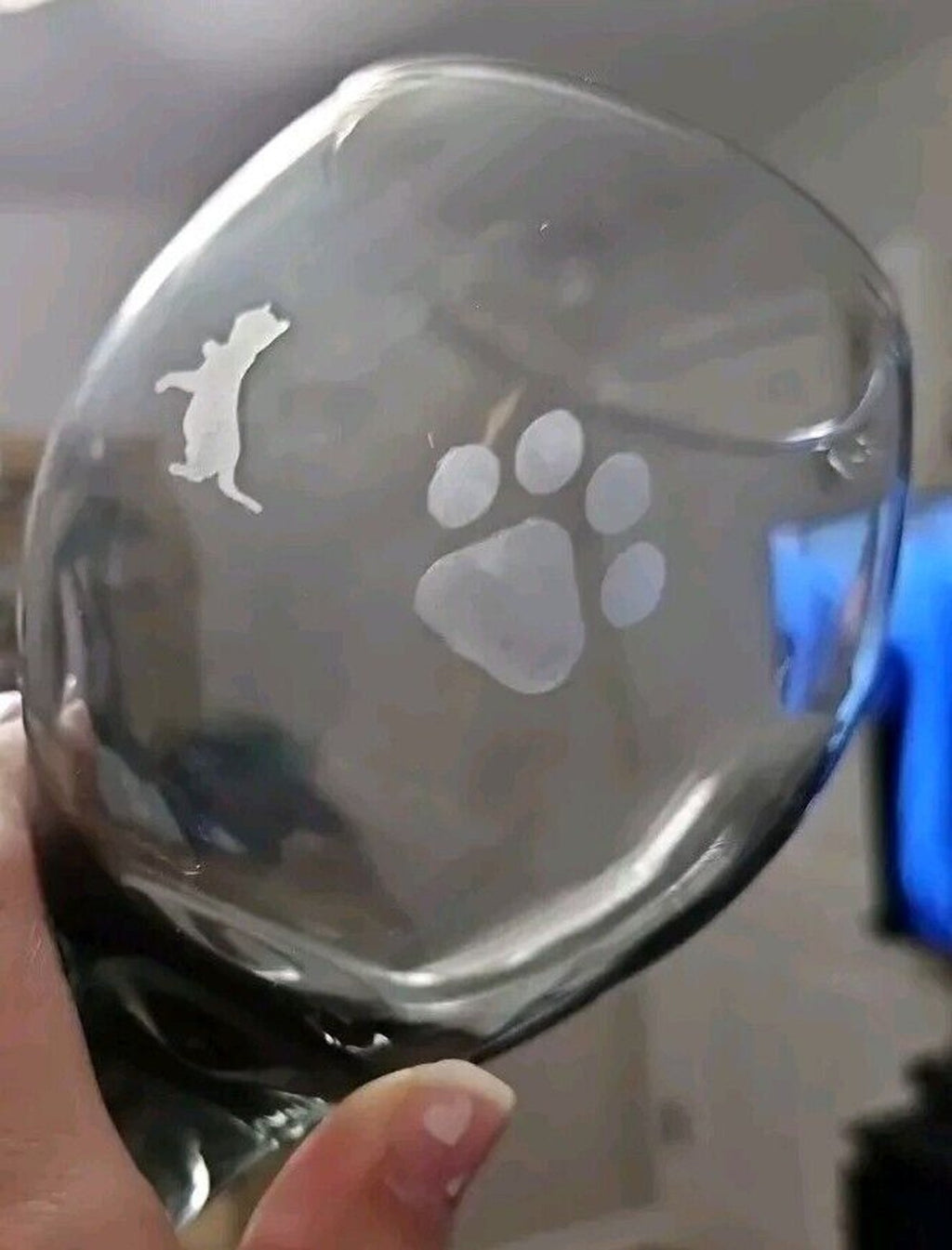 Smoke Gray Wine Glass Set Of 2 With Cat & Pawprint Etching 8”