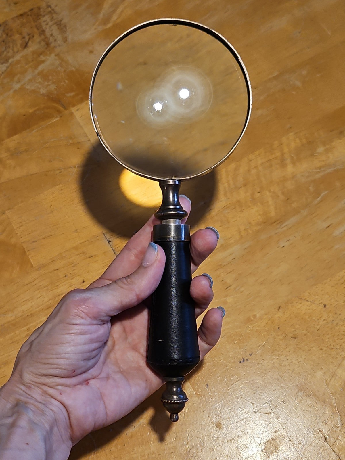 Vintage Magnifying Glass Brass With Leather Wrapped Handle 10" No Cracks!
