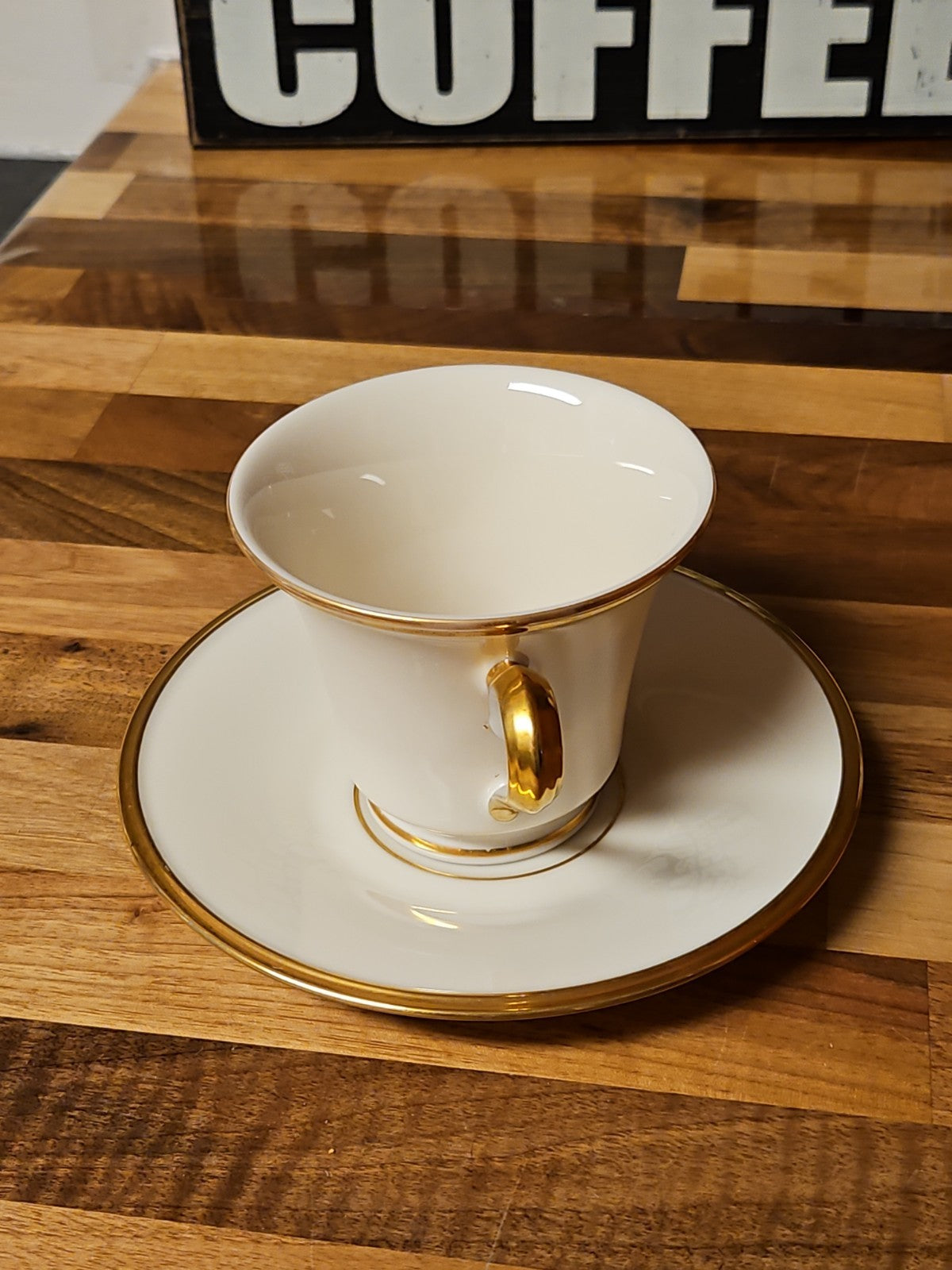 Vintage Lenox Eternal Dimension Cup Saucer Set Ivory Gold Rim NWT