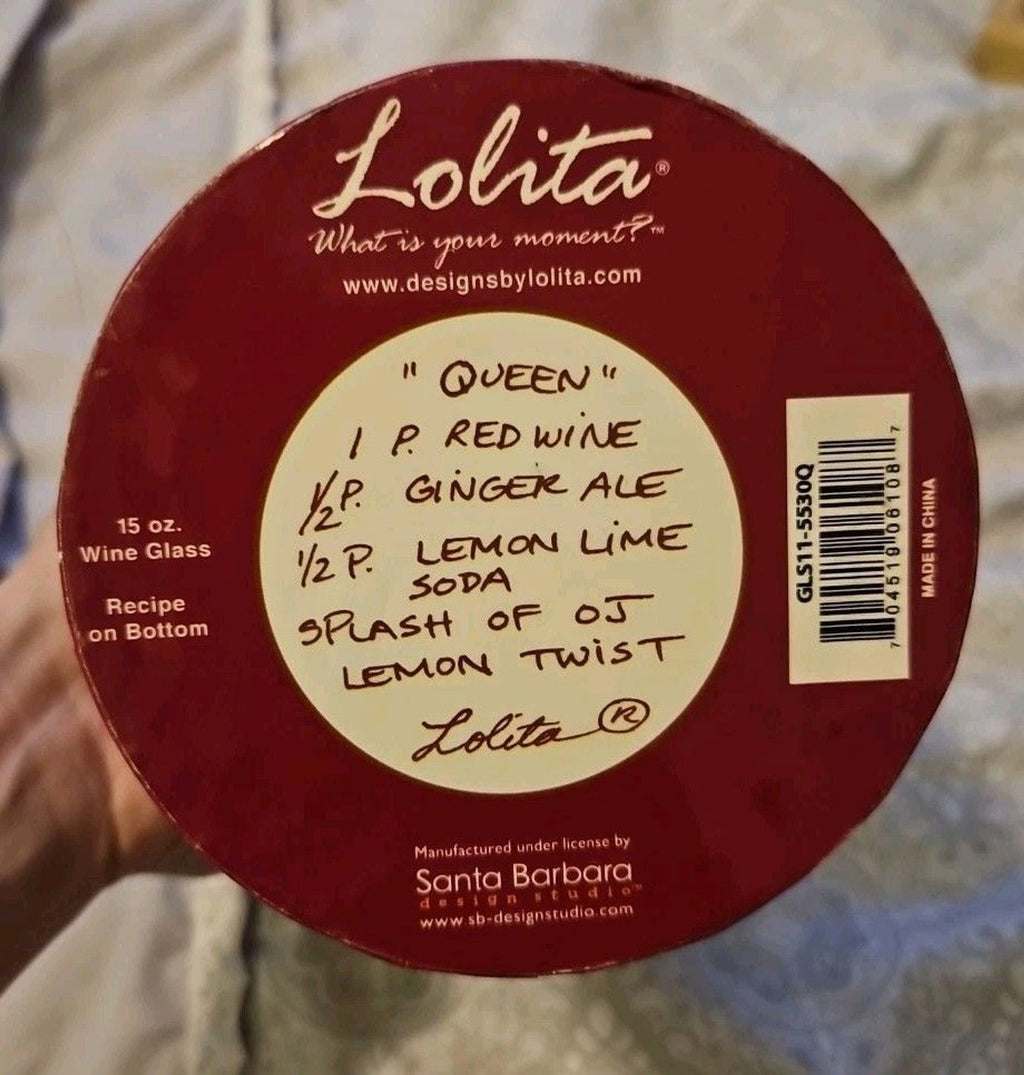 Lolita Hand Painted "Queen" 15oz Stem Wine Glass With Original Box