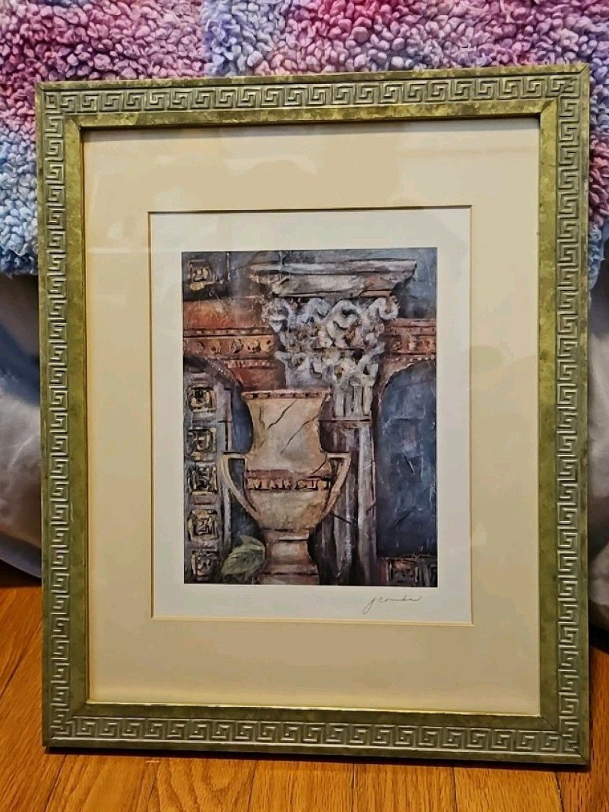 Framed & Matted Joyce Combs "Acropolis" Vase & Corinthian Column Print 13"x 16"