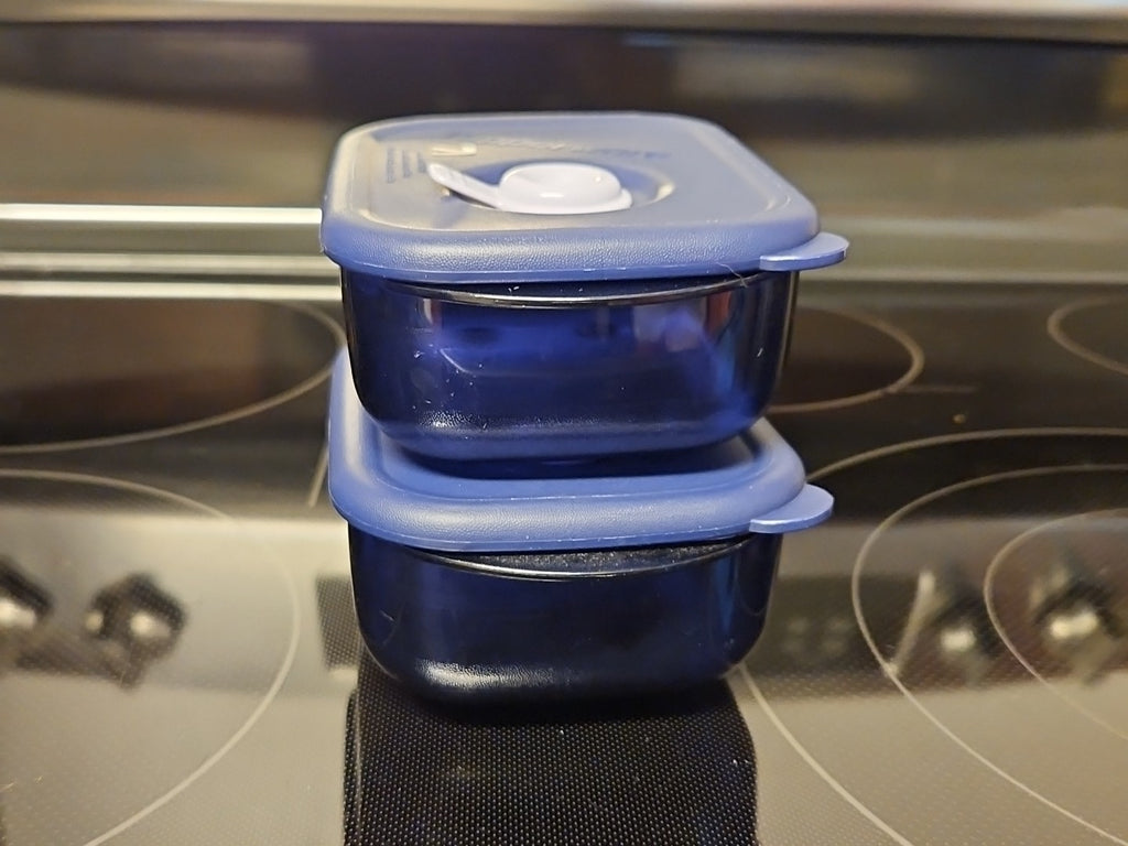 Set Of 2 Tupperware 1 Cup Vent & Serve 3387A Indigo Blue Containers with Lids