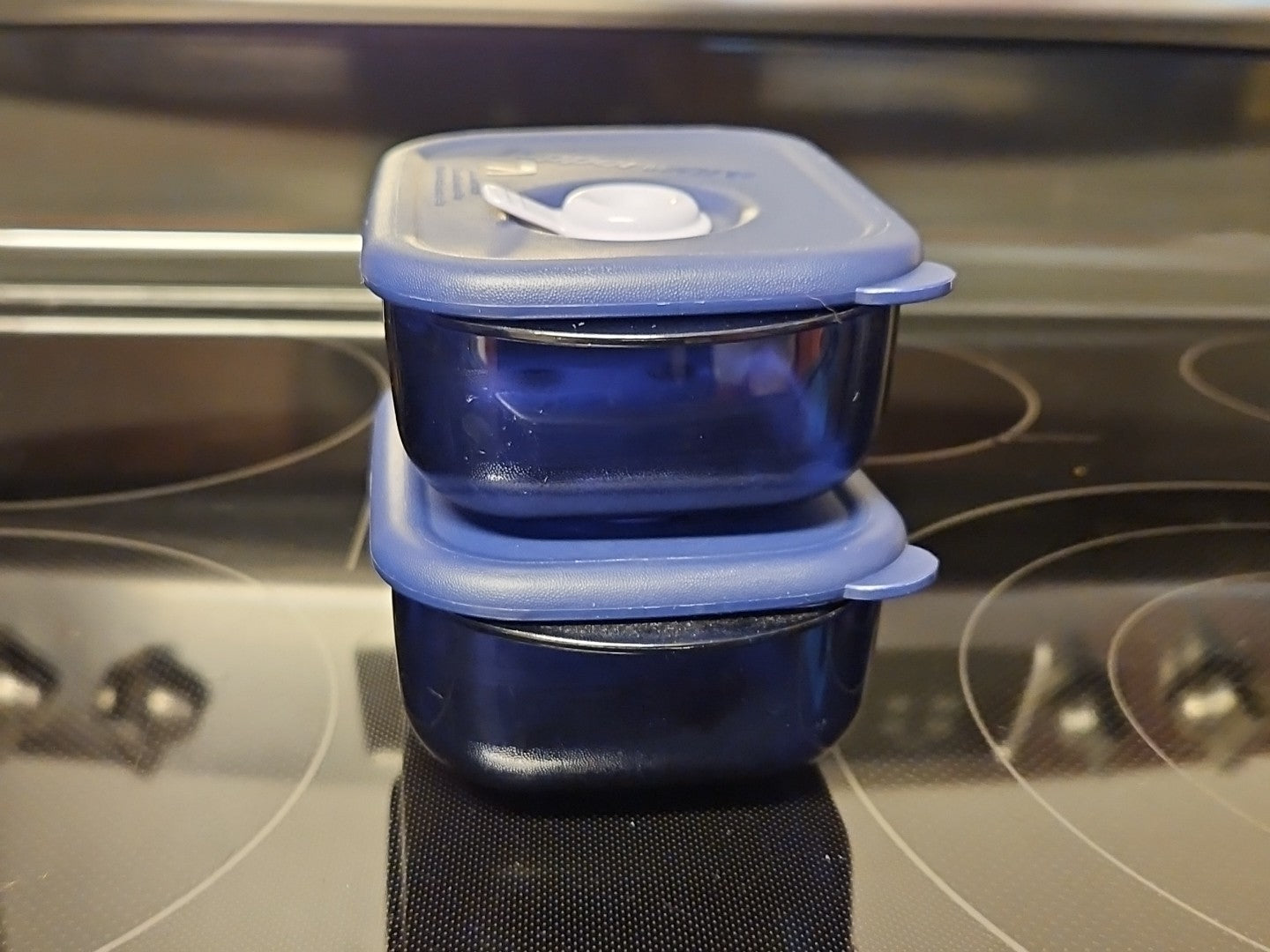 Set Of 2 Tupperware 1 Cup Vent & Serve 3387A Indigo Blue Containers with Lids