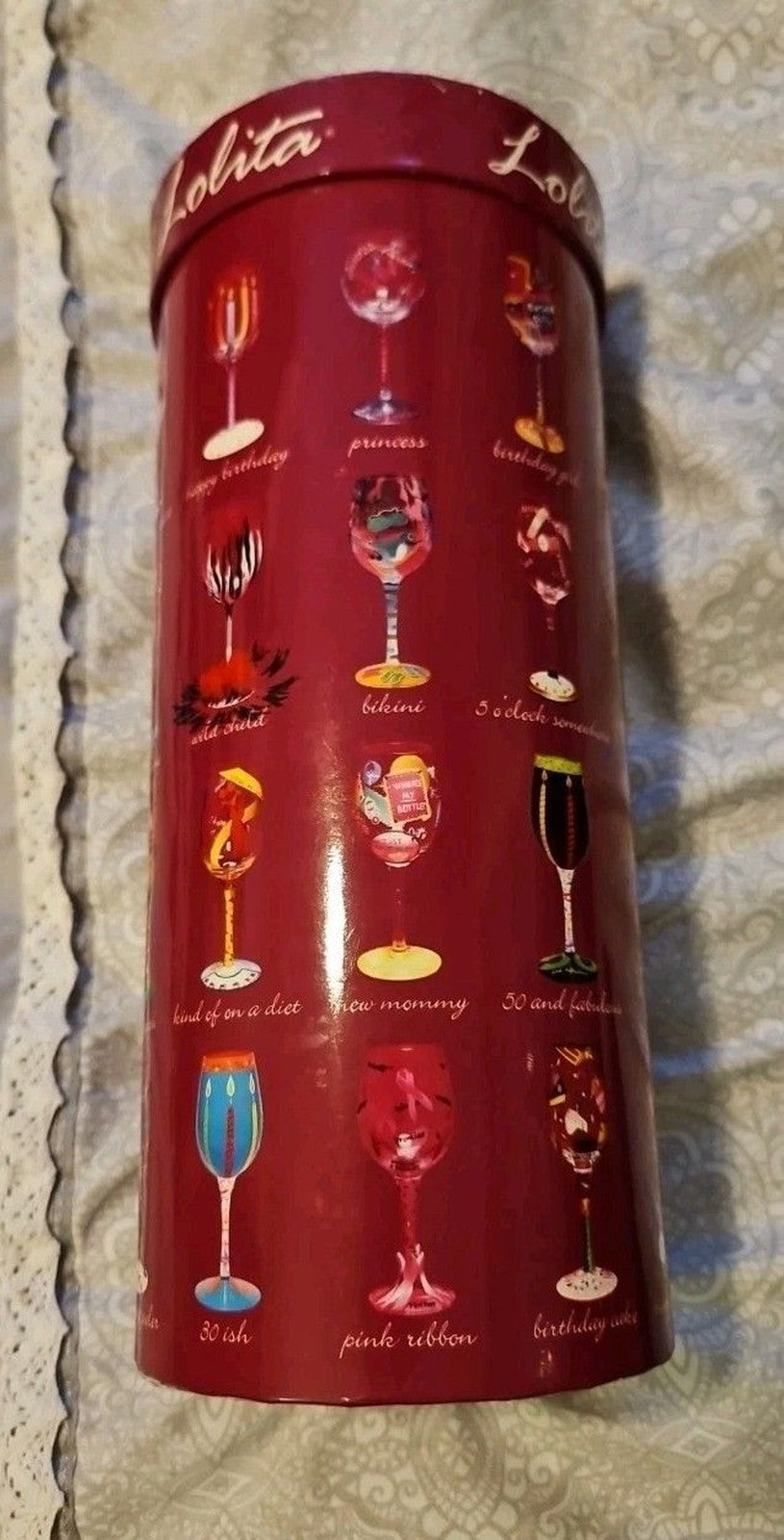 Lolita Hand Painted "Queen" 15oz Stem Wine Glass With Original Box