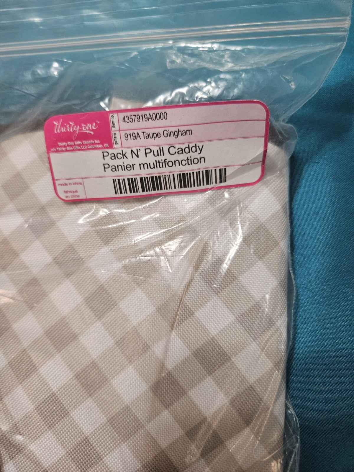 Thirty-One Pack N Pull Caddy Taupe Gingham Organizer NIP