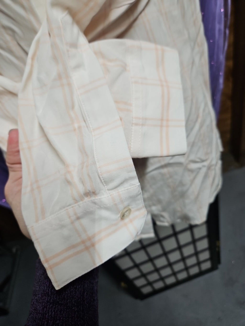 Calvin Klein Long Sleeve Roll Tab Peach & White Plaid Button Down Shirt - Sz S