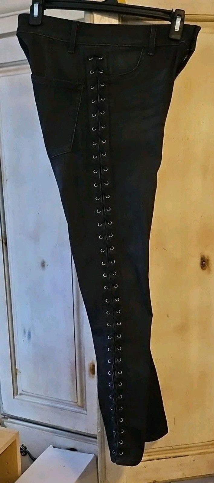 Express Jeans Womens 4 R Black Skinny Jean High Rise Legging Lace Up Beautiful!