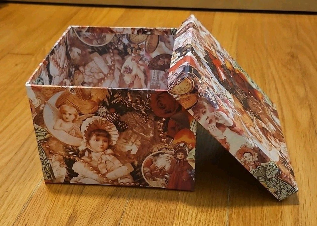 Elegant Storage Box Pink & Red Victorian Cherub Roses Pearls Theme 7" X 7" X 5"