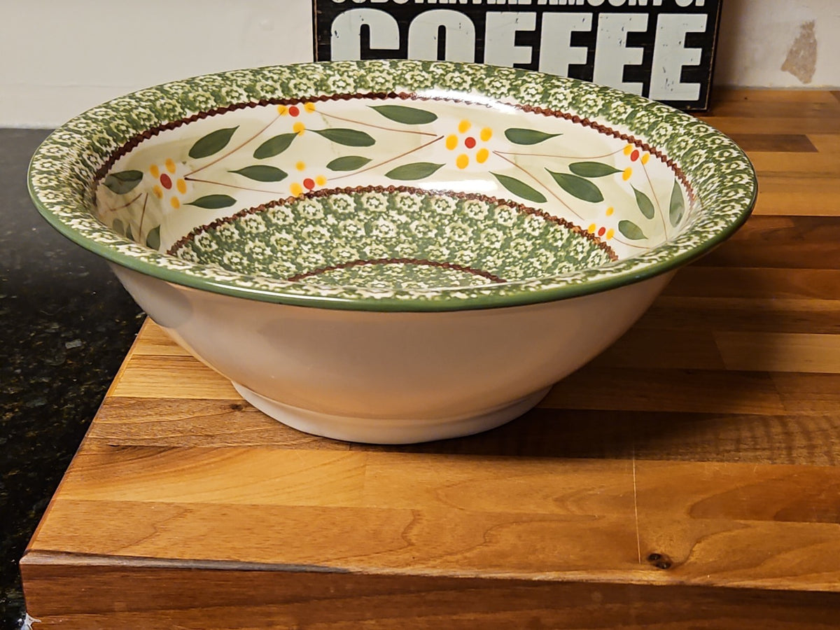 Temp-Tations By Tara Old World Green 4 Qt Stoneware Mixing Serving Bowl 12" EUC